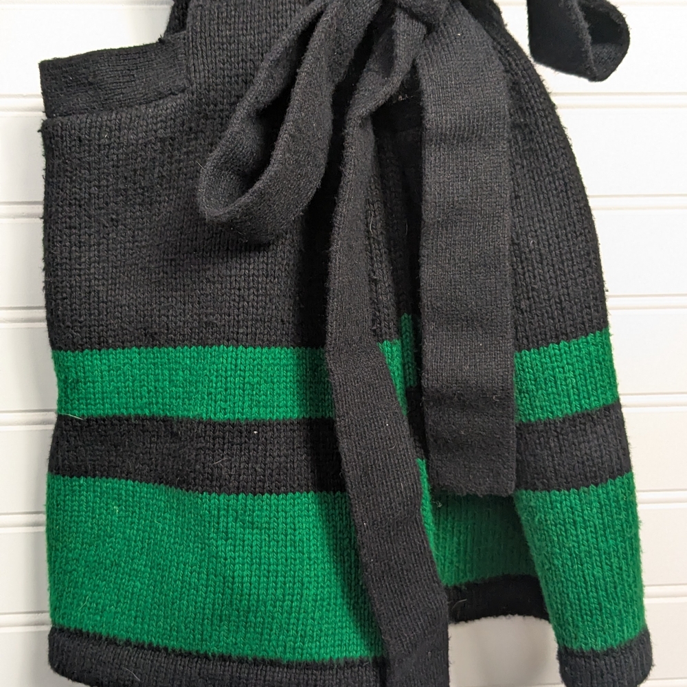 Lauren Ralph Lauren Navy and Green Belted Shawl Cardigan M - Picture 7 of 11